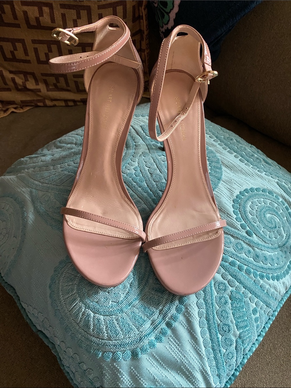Stuart Weitzman Blush Pink Ankle-Strap Stiletto Sandals